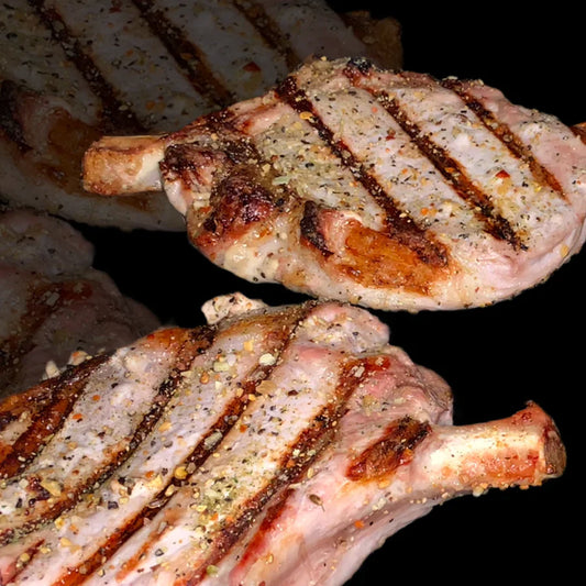 2 x 12-14oz Frenched hotel-style center cut Pork Chops
